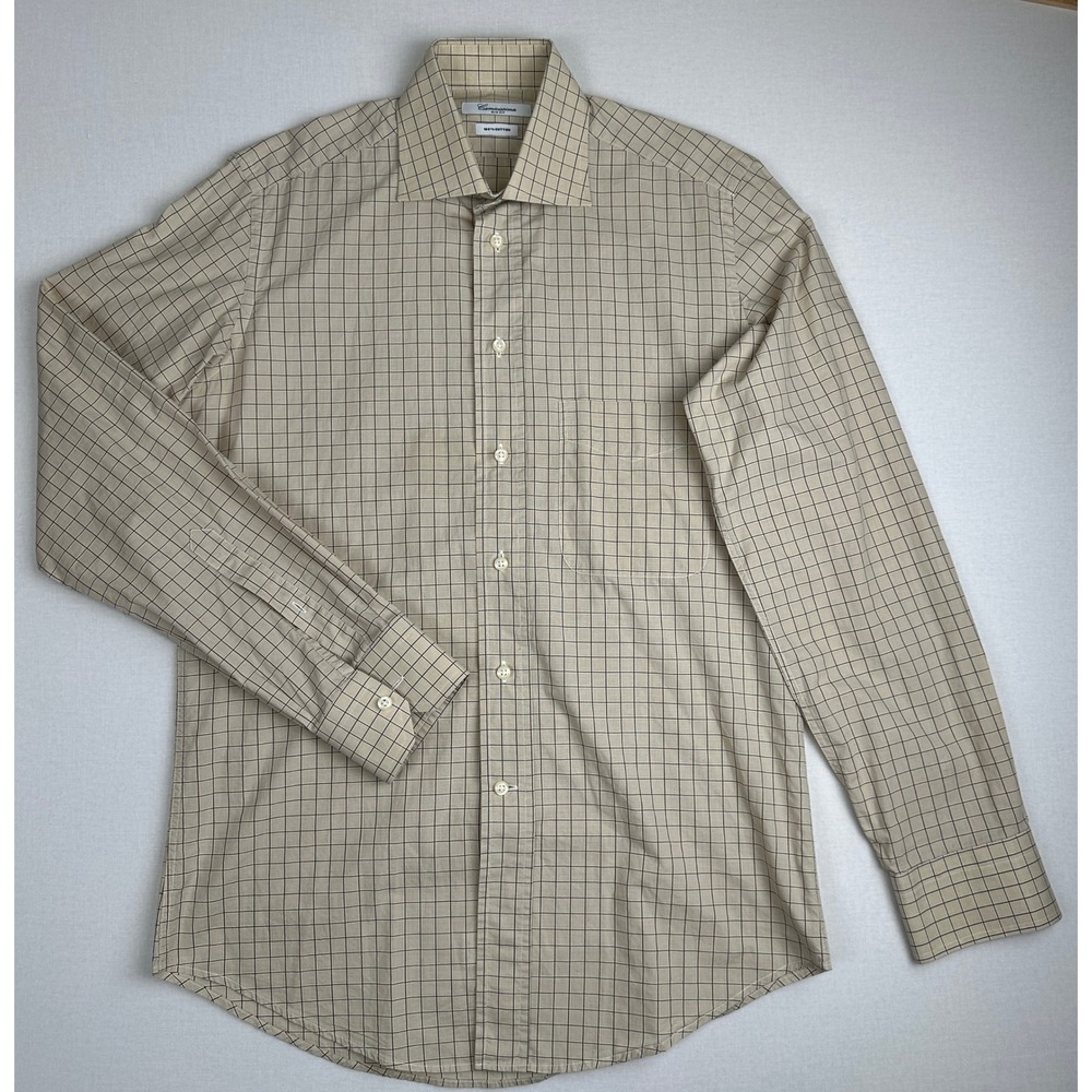 Camicissima Slim Fit Dress Shirt Light Brown Check Men's 15 38 Cotton